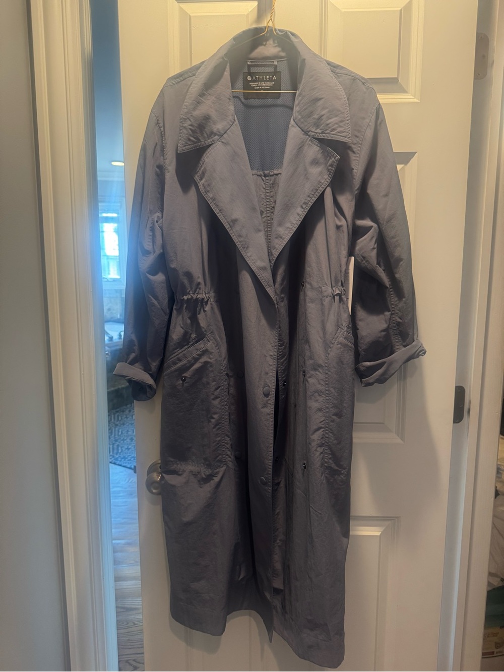Athleta Lightweight Long Luna Trench Coat in Slate Gray